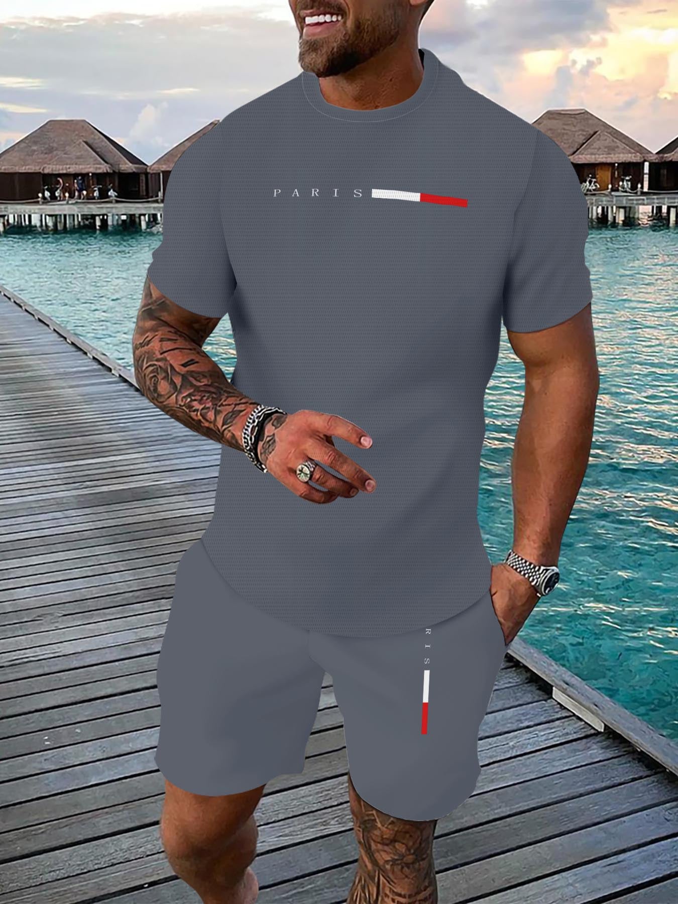 男士3D列印夏季運動服透氣動感