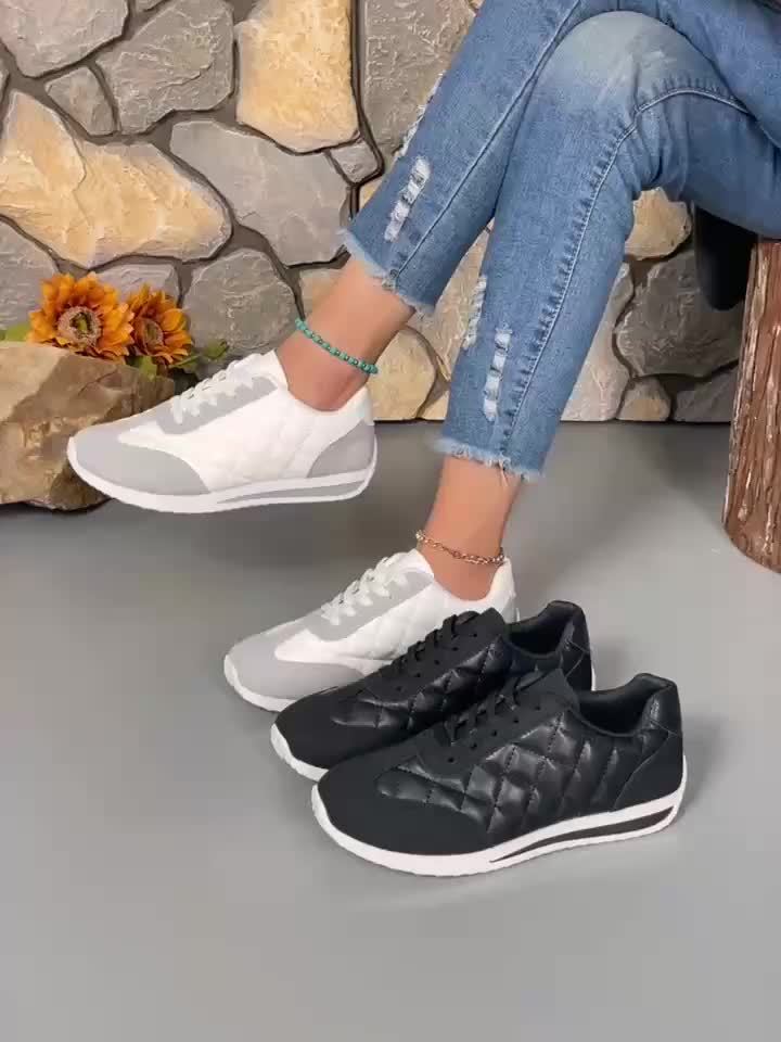 Giày Thể Thao Nữ Retro Êm Ái Trắng Xám