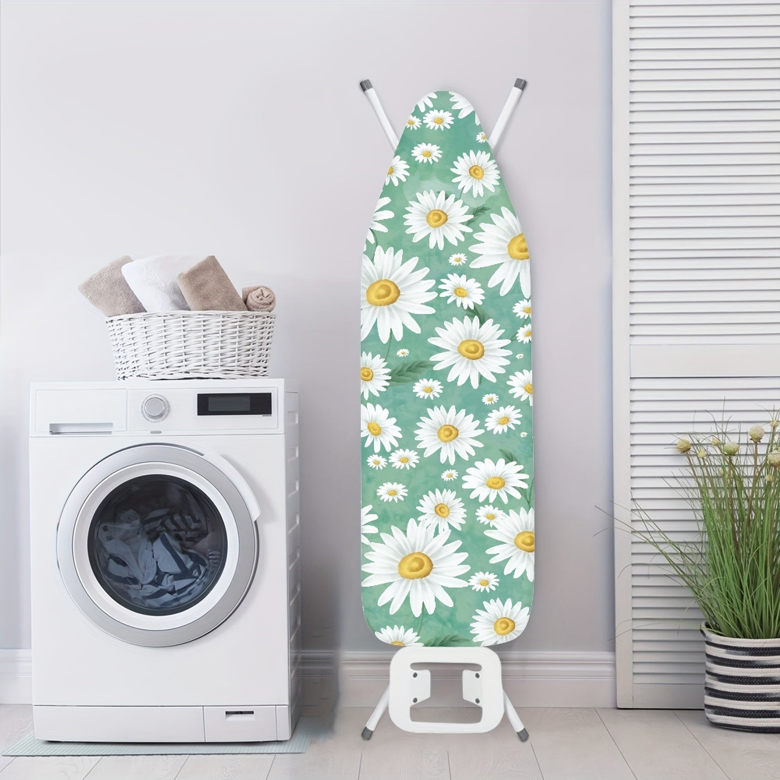 Blue Daisy Flower Ironing Board Cover - Dust-Proof Polyester Washable Ironing Board Protector with Elastic Edges for Standard Sizes (52-55" Length, 13-16" Width)