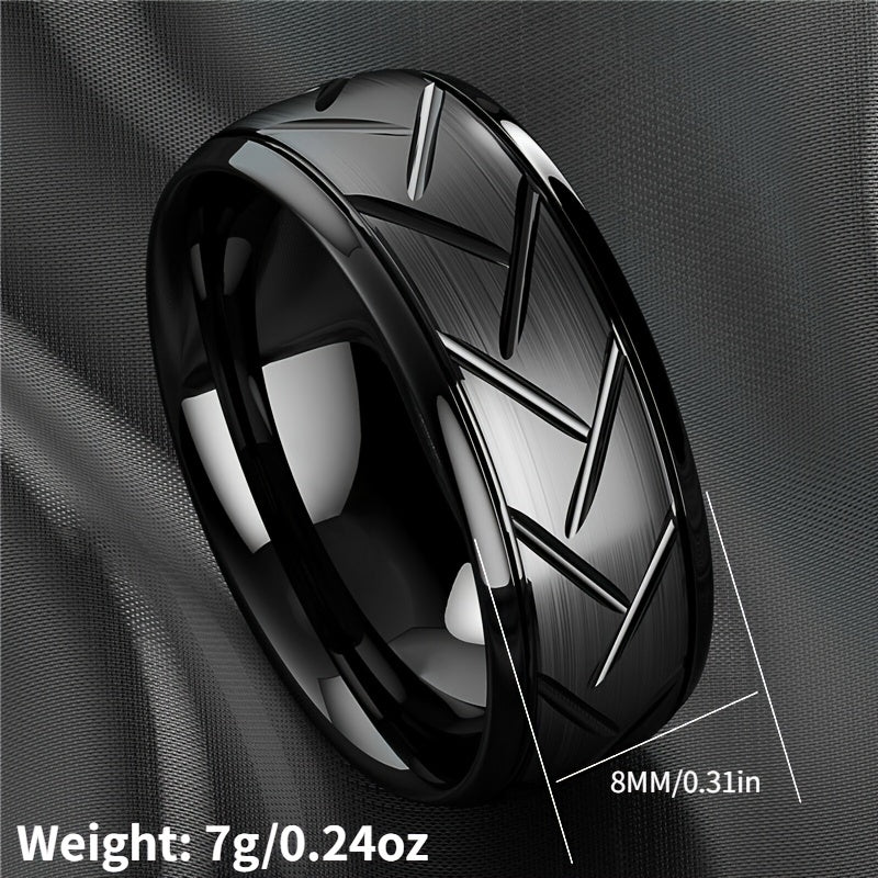 Nhẫn Nam Titan Đen 8MM Rãnh Dây Thép Thời Trang - Daisan Mart