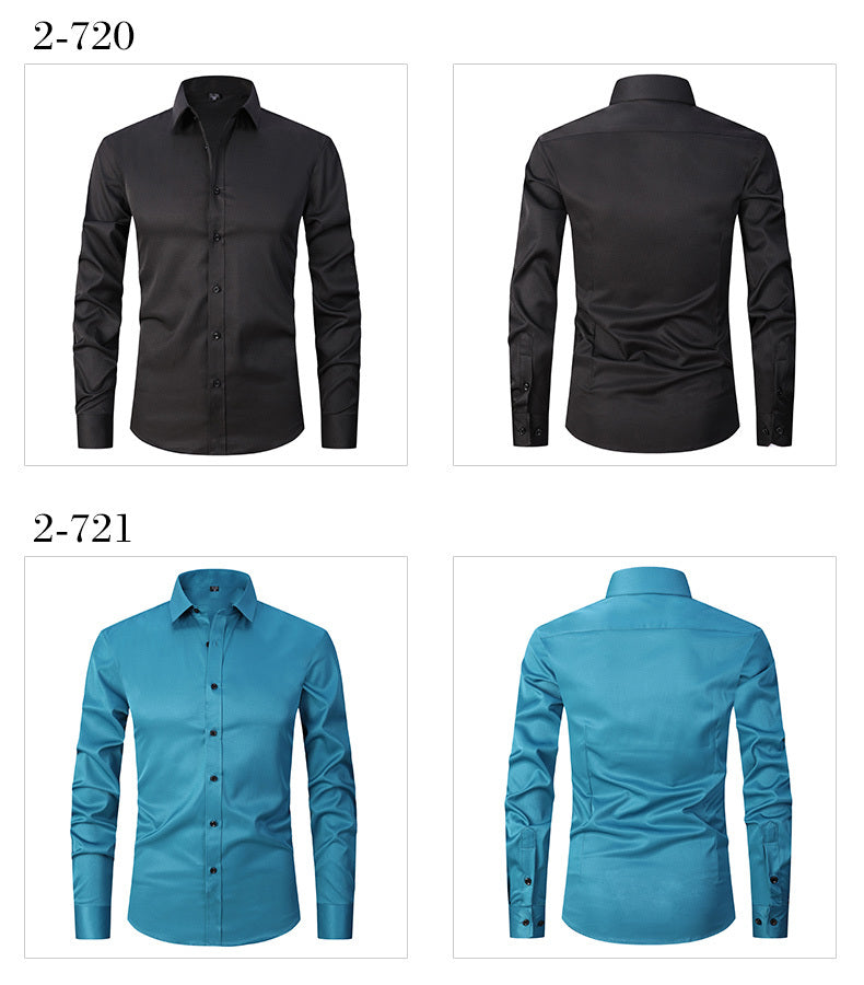男士修身彈性正裝襯衫，輕薄商務翻領長袖襯衫，男士商務襯衫抗皺耐用純色正裝長袖襯衫，帶紐帶和口袋，適合工作、通勤、約會