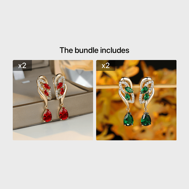 ANGOL Romantic Flower Dangle Earrings for Women - Golden-Tone Floral Design with Red &amp; Clear Synthetic Gemstones, Elegant Party &amp; Everyday Jewelry Gifts