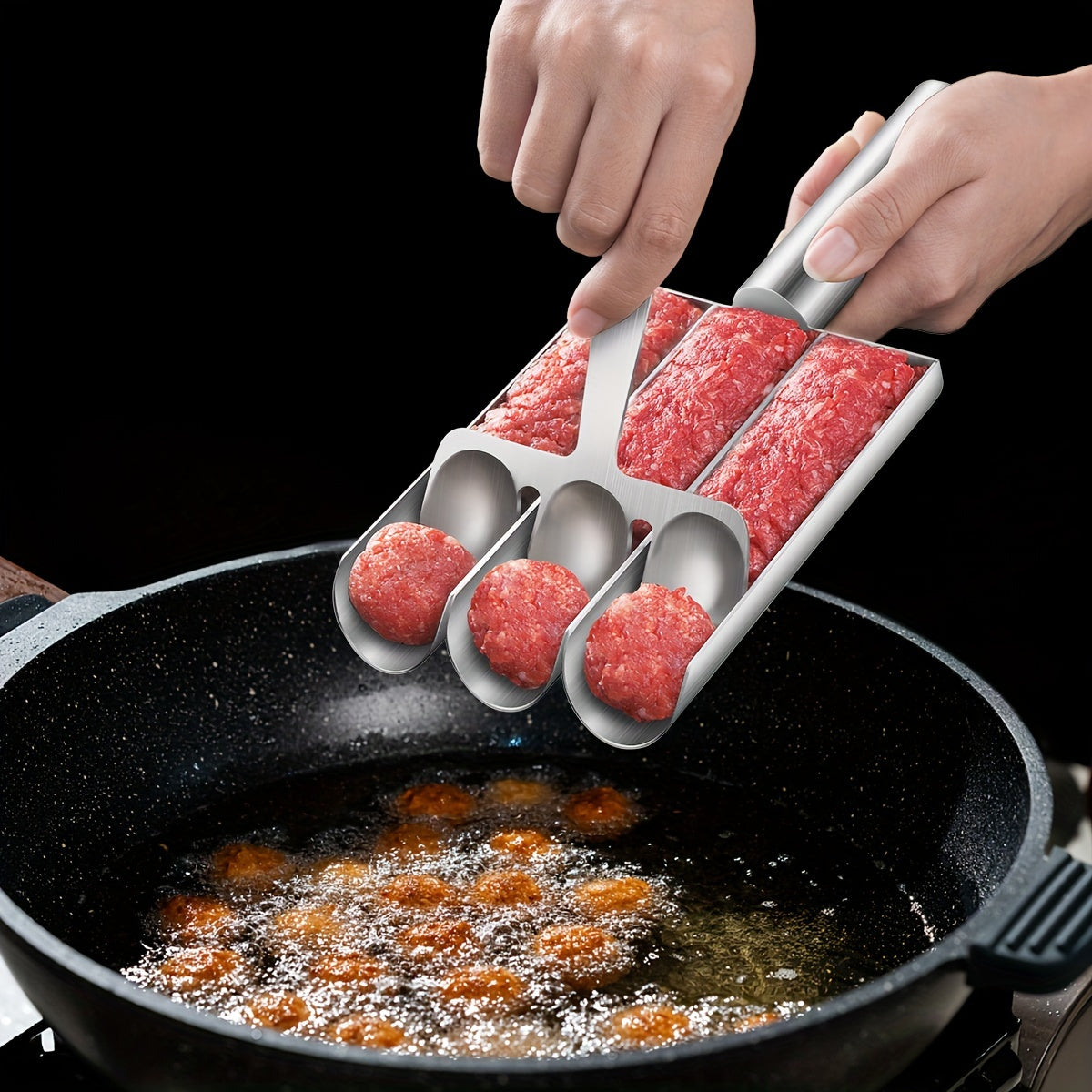 2pcs Stainless Steel Meatball Maker Set with Non-Stick Surface & Ergonomic Handle - Heavy-Duty 304 Food-Safe Construction, 4-Section Design for Uniform Spherical Shape - Ideal for Burgers, Meatballs, Rice Balls, Cookies - Eas - Daisan Mart