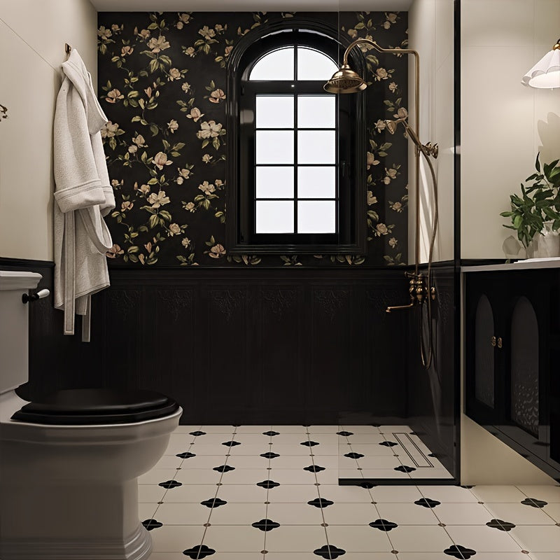 Luxurious Black Waterproof Pre-Painted Floral Wallpaper