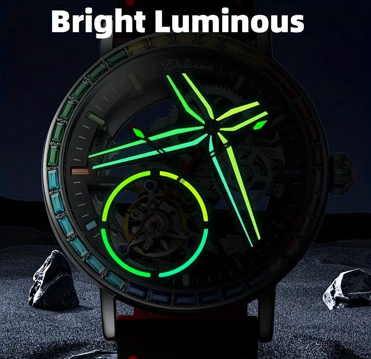 Đồng hồ nam máy cơ lộ máy viền đá quý phát sáng