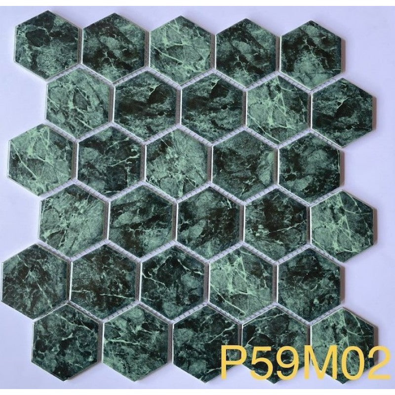 Moss green hexagonal mosaic tile P59M02 