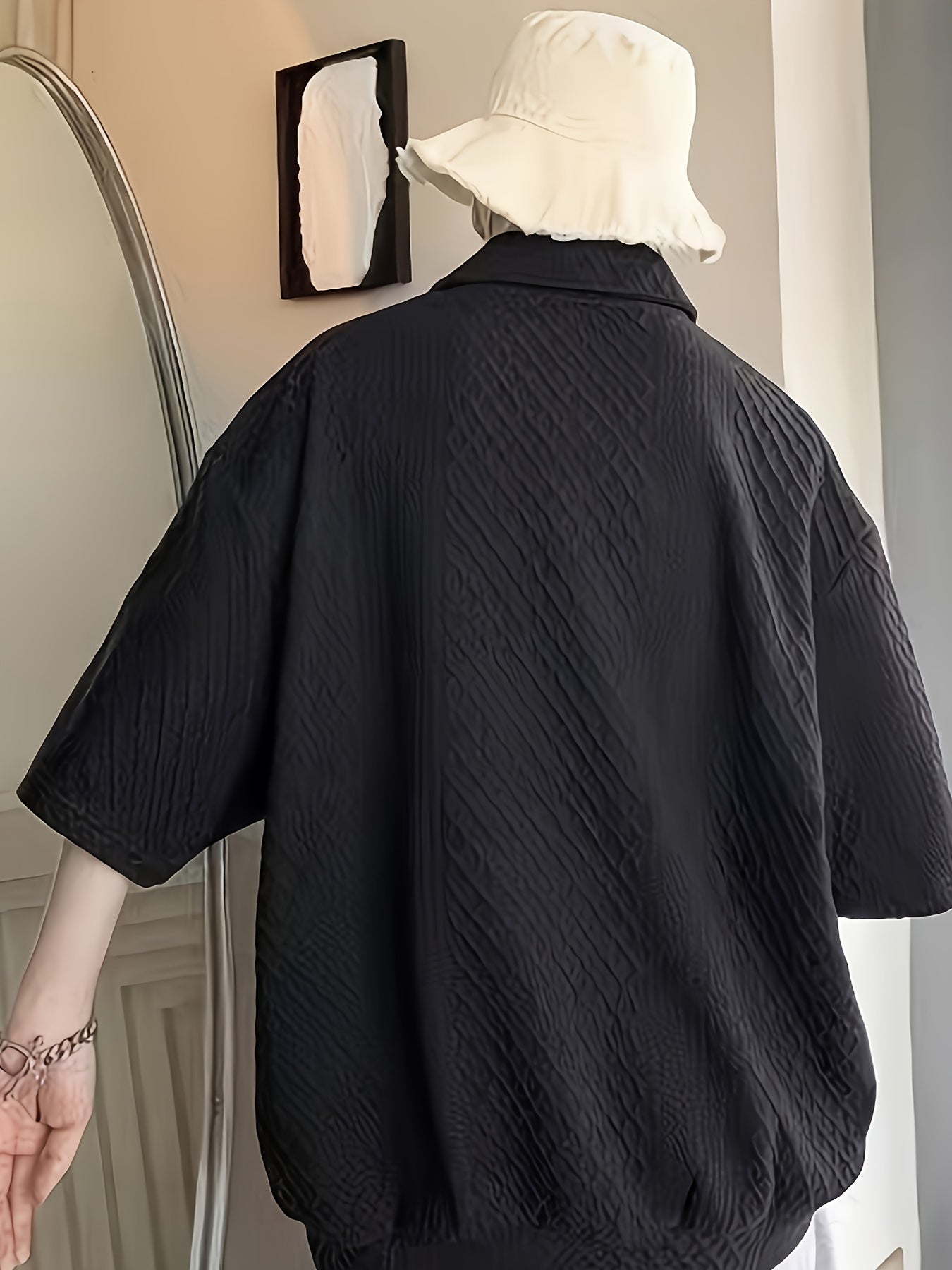 Áo Golf Nam Dáng Rộng, Họa Tiết Hình Học, Tay Ngắn