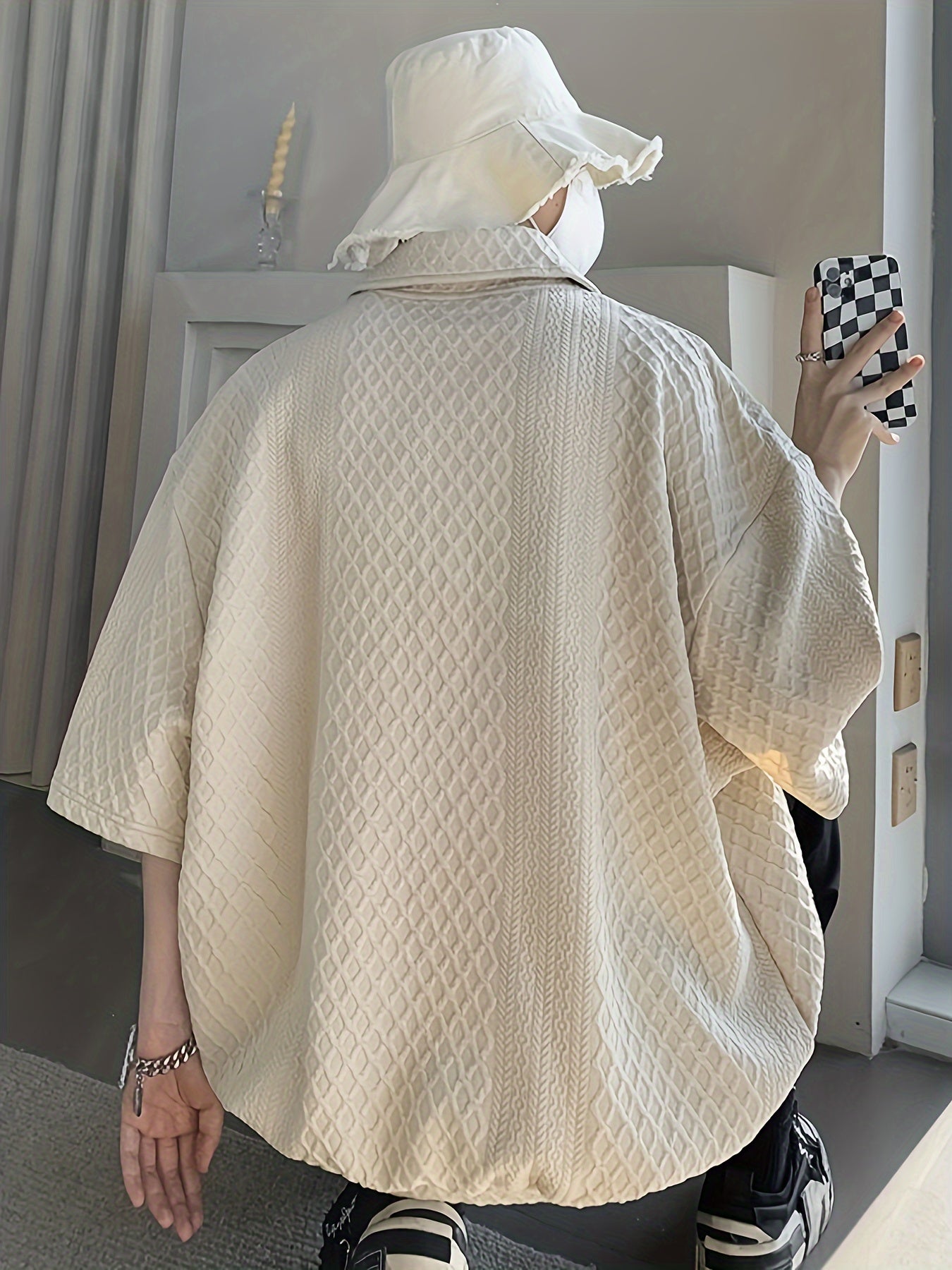 Áo Golf Nam Dáng Rộng, Họa Tiết Hình Học, Tay Ngắn