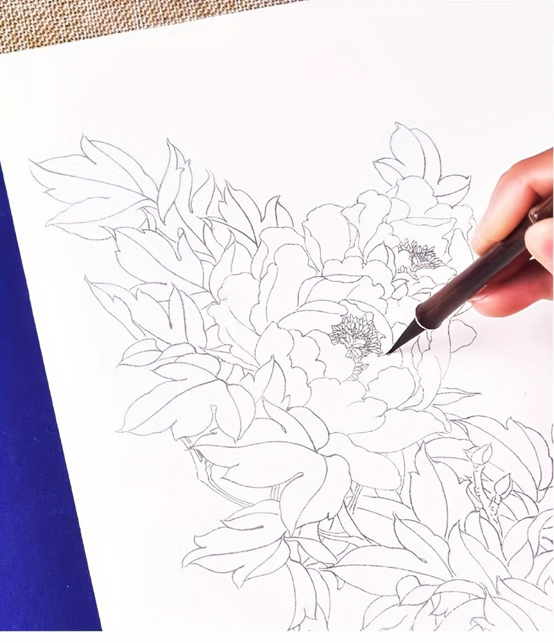 95pcs Beginners Art Kit - White Draft Flower Painting Album & Manual - Black & White Sketches, Watercolor, Chinese Pigments, Color Separation Technique - Perfect for Aspiring Artists Creative Journey