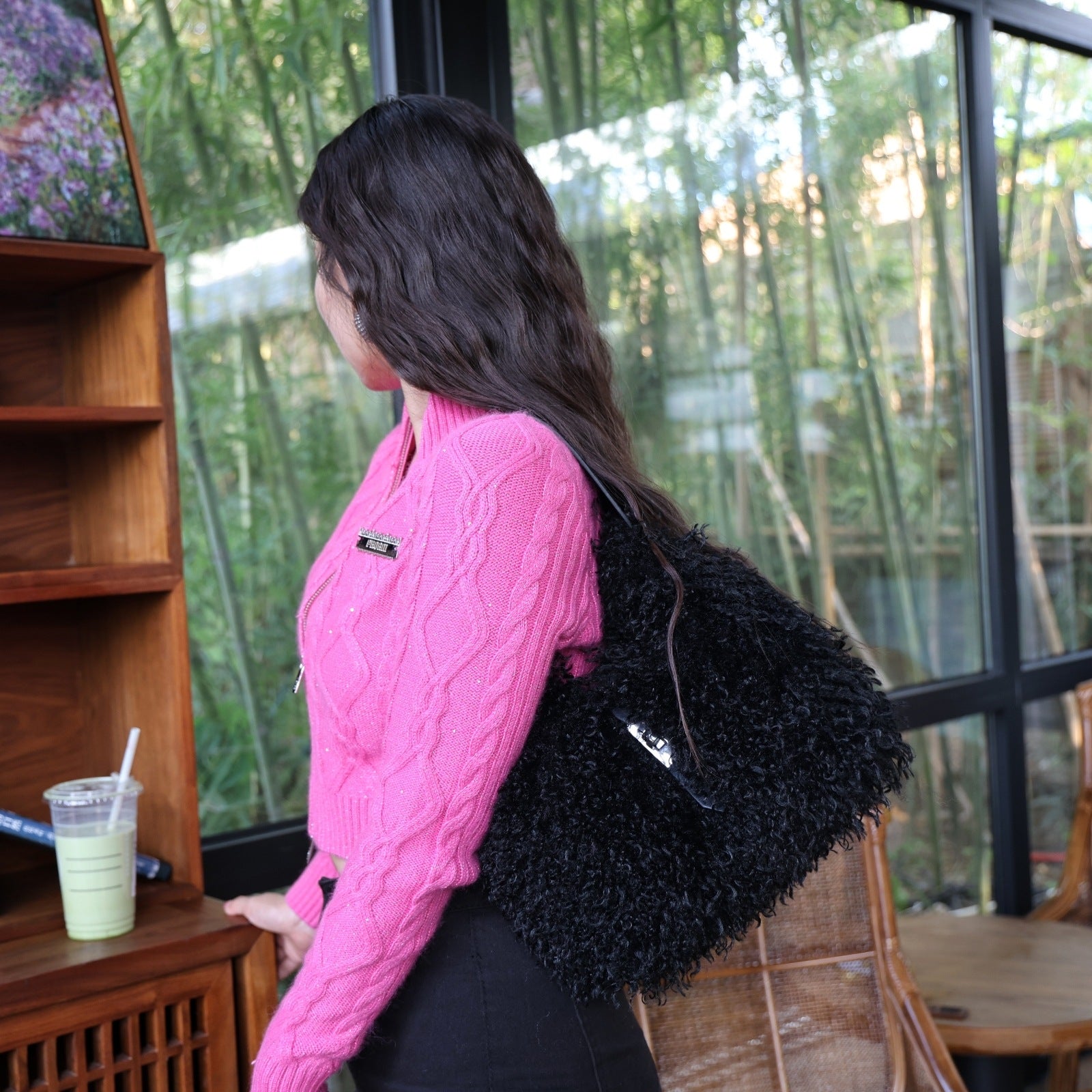 Women's Faux Wool Handbag - Soft &amp; Elegant Crossbody Bag