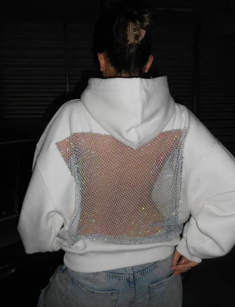 Áo Hoodie Nữ Lưới Hở Lưng Mùa Đông - Đen Thoáng Khí