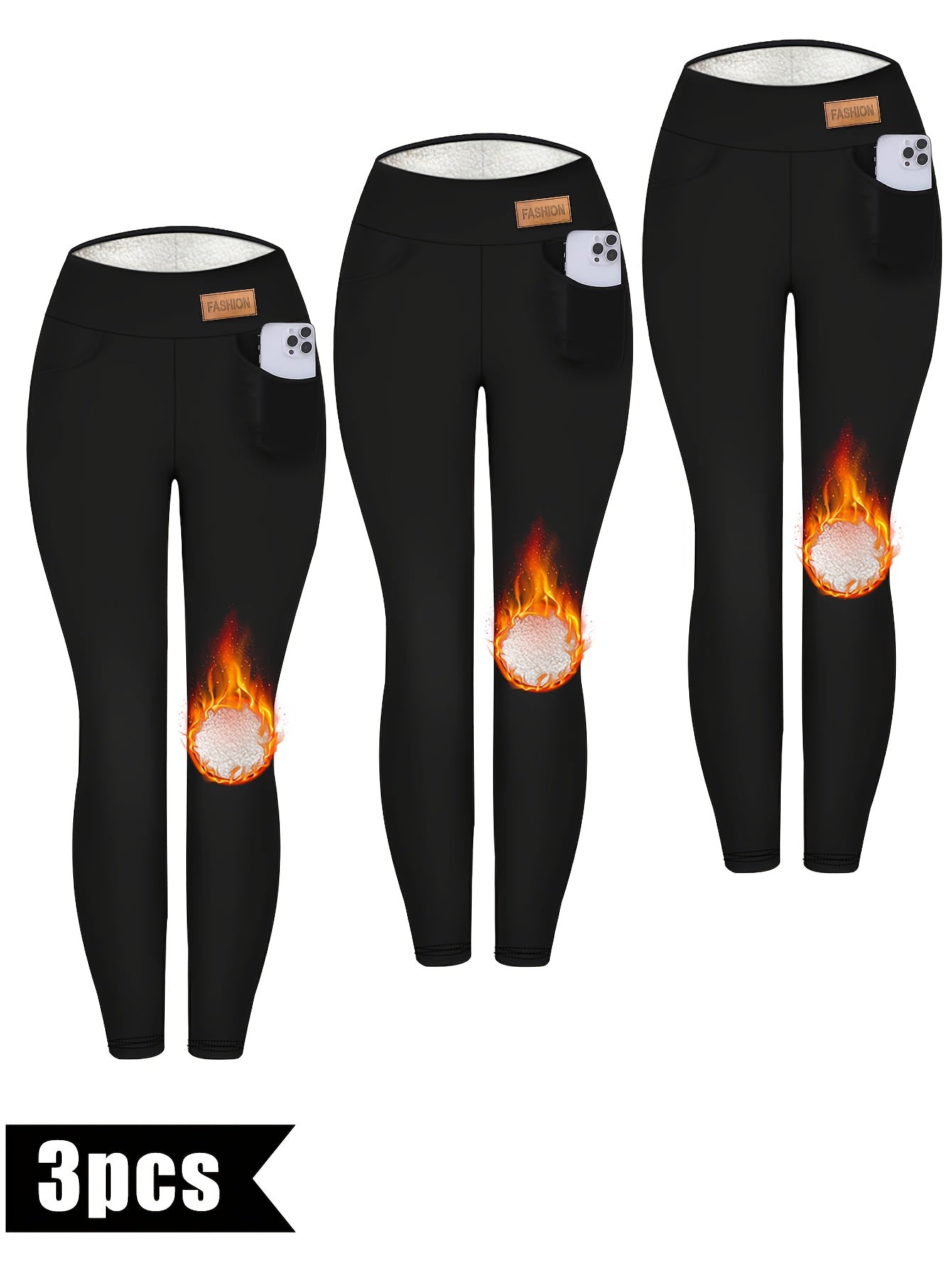 3pcs Set with Pockets for Warmth And Thick Lining Leggings, Women's High Waisted Anti Roll Warm Winter Yoga Pants, Fitness And Exercise Thick Pants, Windproof And Warm