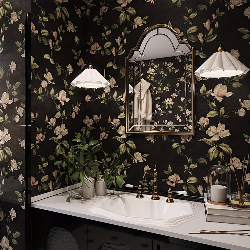 Luxurious Black Waterproof Pre-Painted Floral Wallpaper