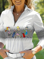 Women's Cartoon Striped Polo Shirt - Golf Streetwear