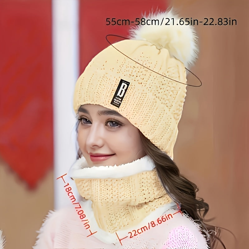 2pcs Winter Warm Set: Windproof Thick Beanie & Scarf Combo with Earmuffs-like Ear - Elastic Stretch Fit Striped Unisex Hat and Scarf for &, Hand Washable Polyester (Gray) - Cold Weather Accessories - Daisan Mart