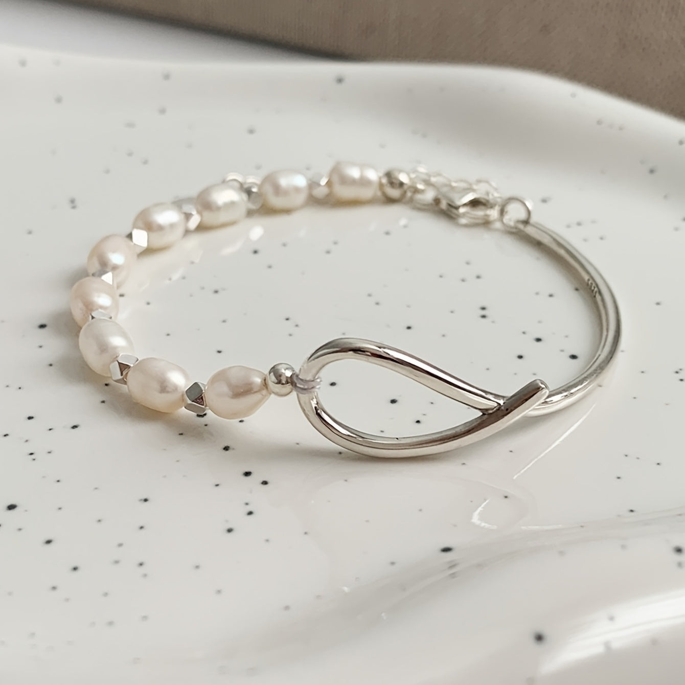 925 Sterling Silver Bracelet For Women Natural Pearl Bangle Elegant Decor Bracelet For Wedding