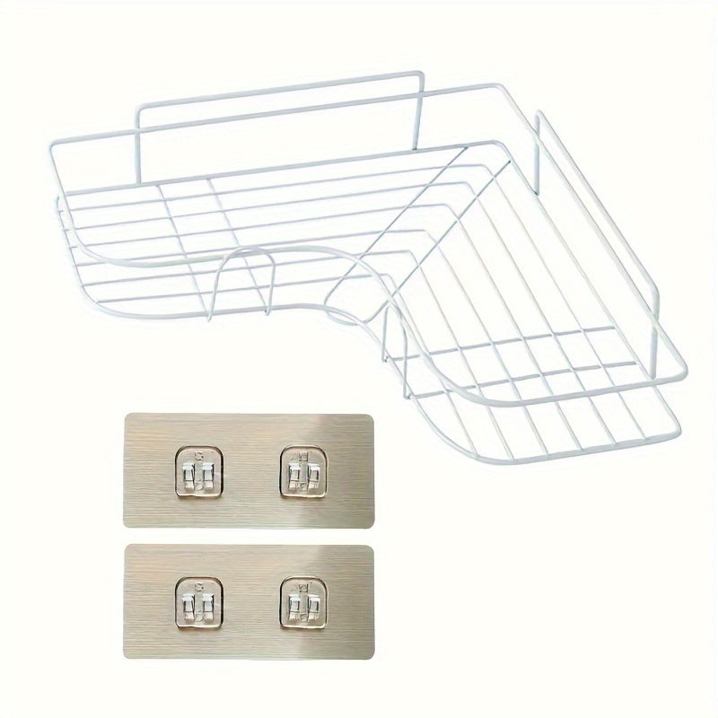 [Cast Iron Shower Shelf] 1pc Cast Iron Corner Shower Shelf - No-Drill Wall Mounted Black Wire Mesh Bathroom Storage Rack for Easy Access & Organization, Perfect for Shampoo, Conditioner, and Soap, Bathroom Storage Solution | - Daisan Mart