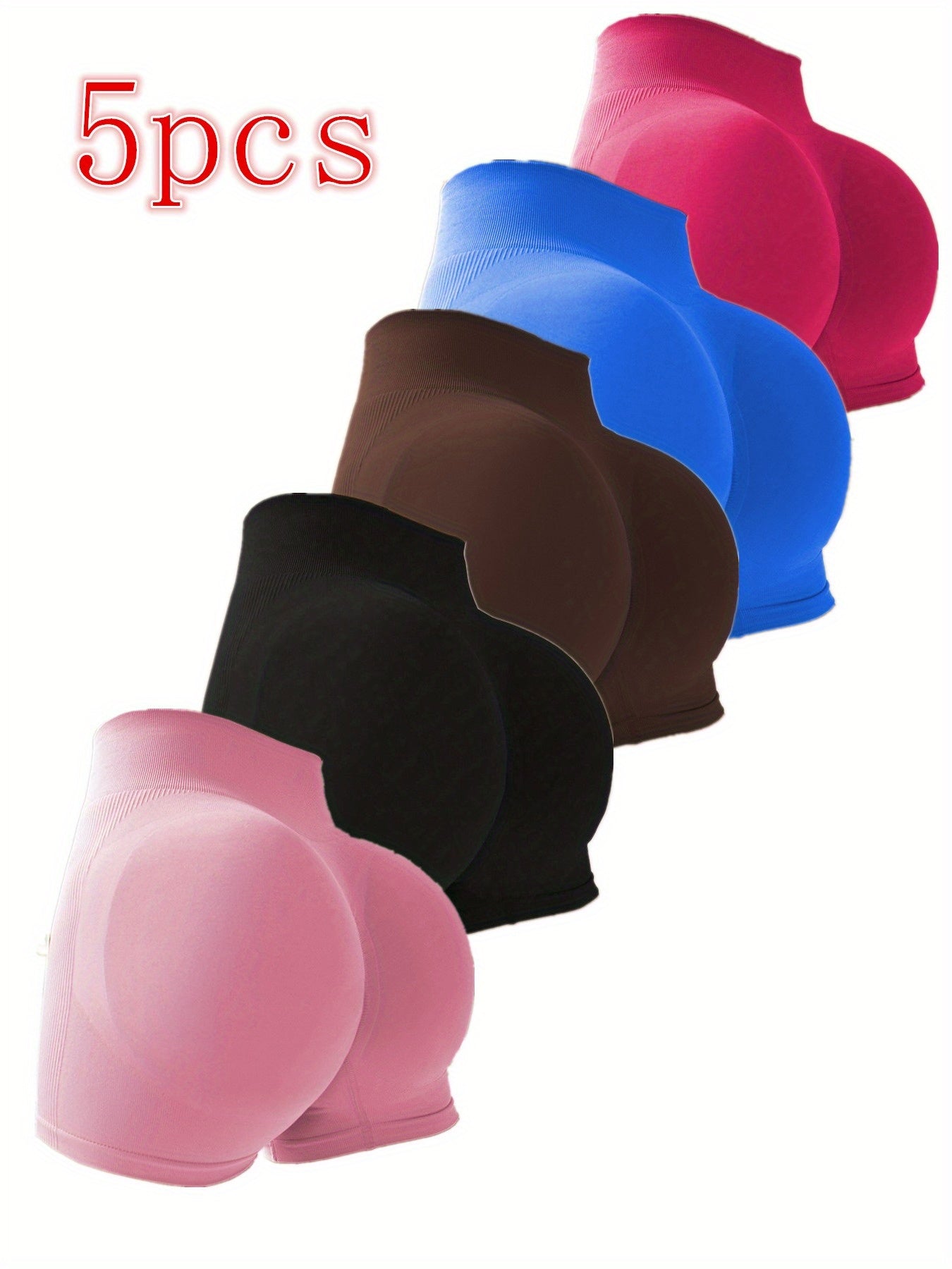 5條裝女用高腰不透運動短褲 - 高強度訓練短褲，彈性腰帶，吸汗速乾，適合跑步、瑜伽、舉重等運動 - 多色可選（藍、粉、黑、棕） - 機洗