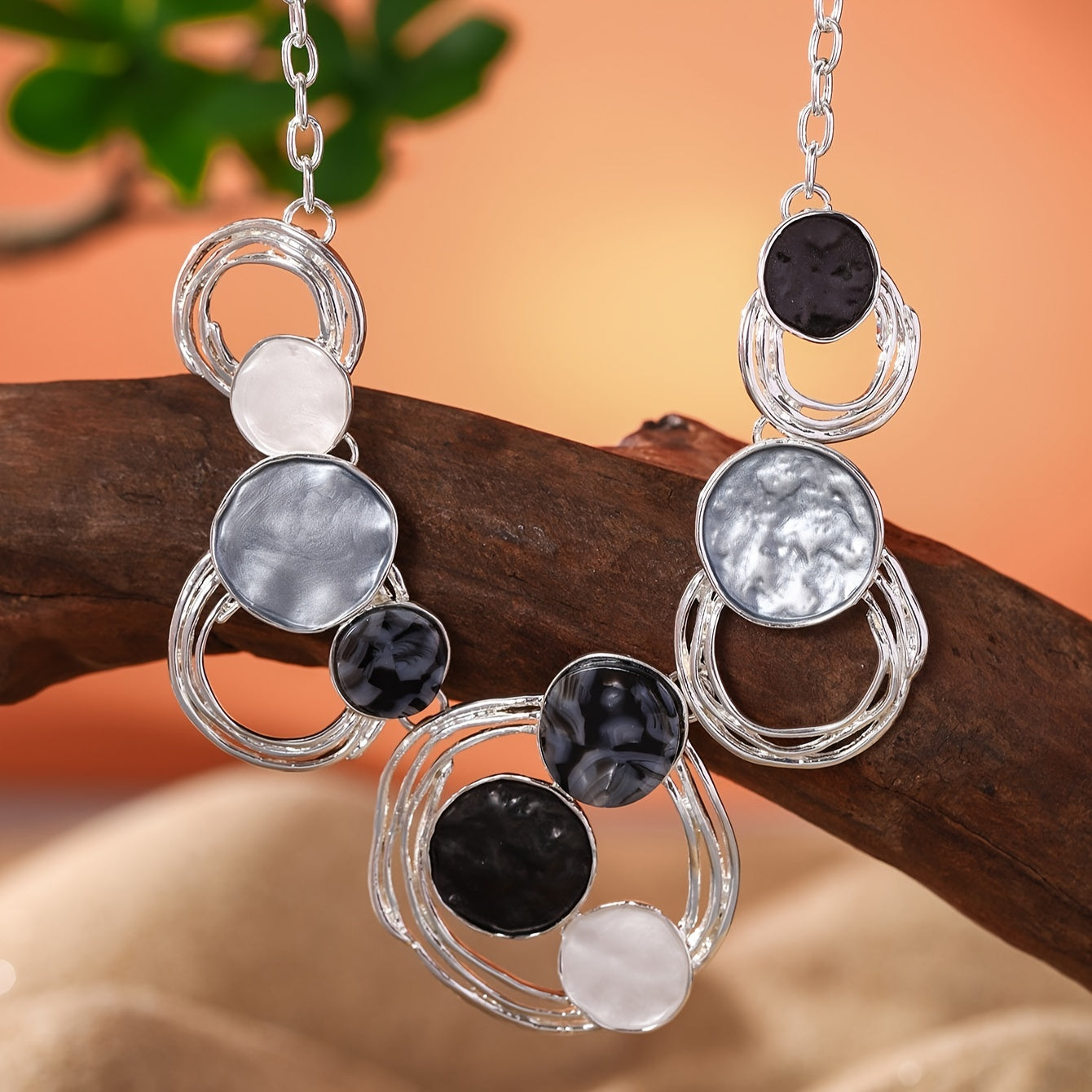 Meicem Geometric Silver Jewelry Set: Necklace &amp; Earrings