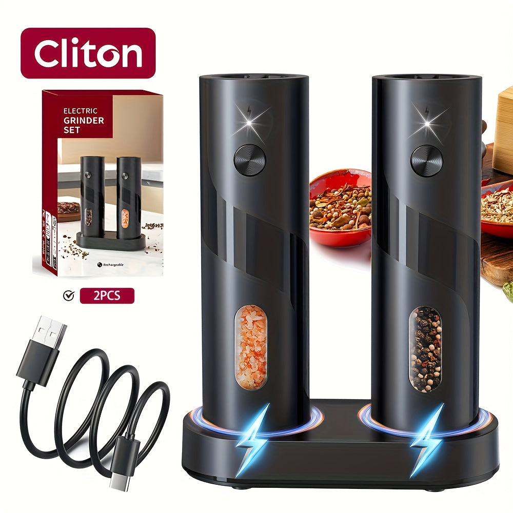 Convenient 2-piece LED automatic electric salt and pepper grinder set