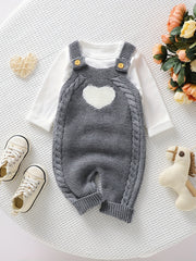 Baby Clothing Girl Baby Bodysuit Baby Love Jacquard Boys Knitted Bodysuit, Suitable For Indoor And Outdoor Wear