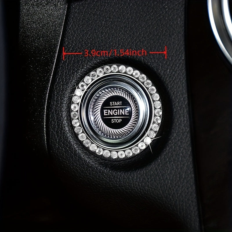 Zinc Alloy Ignition Button Cover with Sparkle Effect - "START STOP" Design, Plated, Easy Installation, Fits Most Vehicles, Ignition System Upgrade | Sparkling Button Cover | Glossy Finis - Daisan Mart
