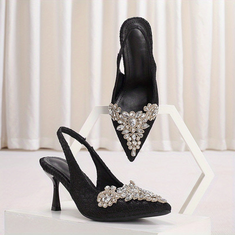 Women's High Heels with Rhinestones and Adjustable Straps