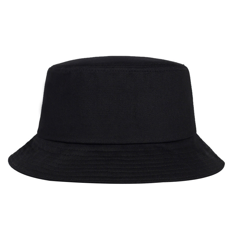 Mũ bucket màu đen, đơn giản, chất liệu vải, vành tròn, kiểu dáng cổ điển.