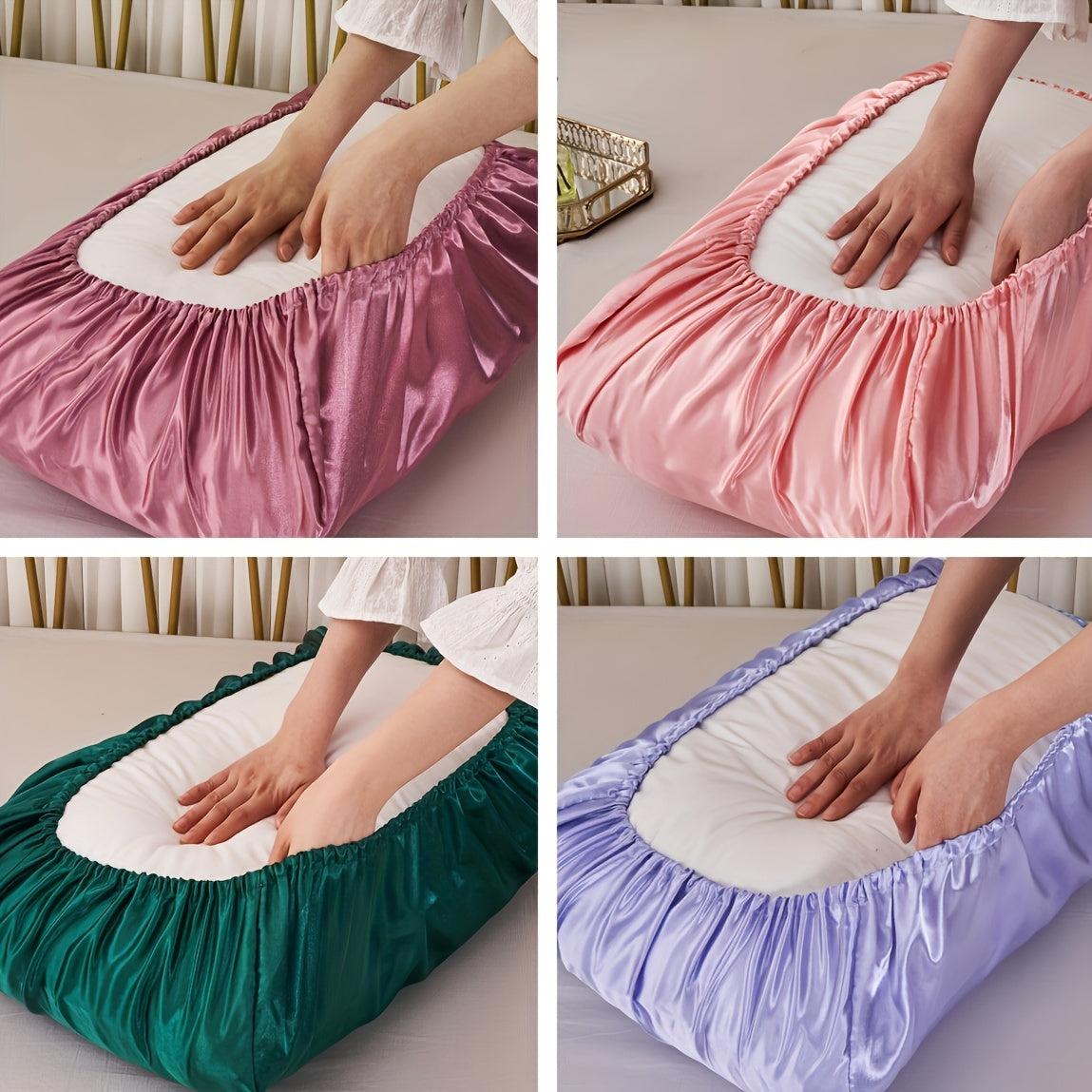 2pcs Soft And Breathable Satin Pillowcase With Elastic Cord - Perfect For A Comfortable Sleep In Your Bedroom - Daisan Mart