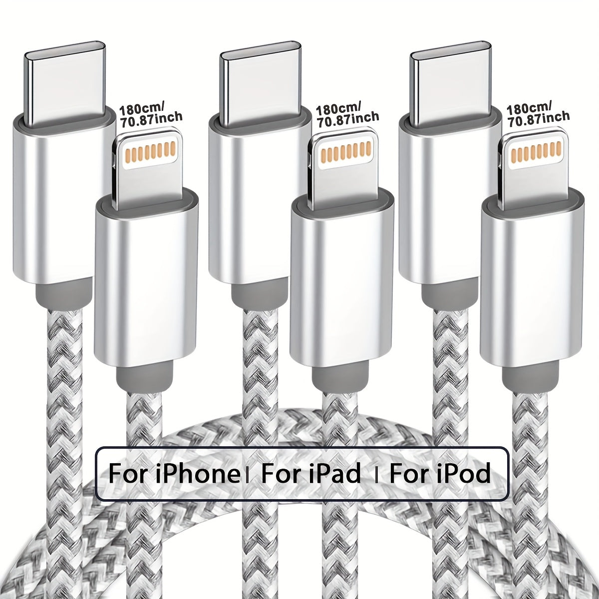 USB-C to Lightning Cable 1/2/3/4-Pack, 6ft Nylon Braided C-Type Fast Charging Cable for iPhone Charger, Compatible with iPhone 14/13/12/11 Pro Max in Gray and White