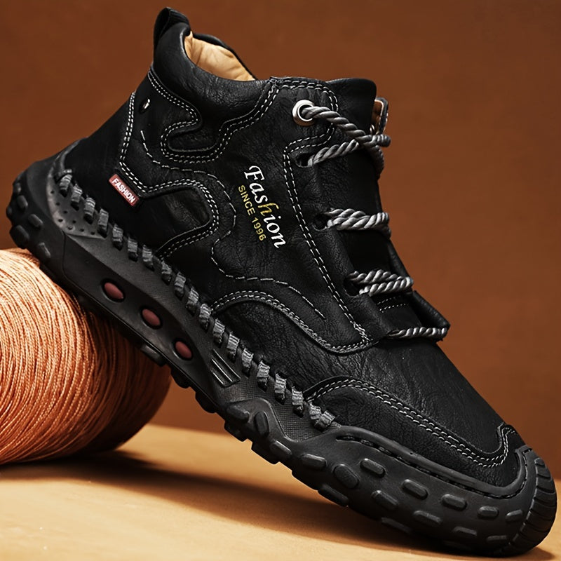 Giày Chelsea Đen Bóng Cao Cổ Nam - Thoải Mái & Chống Trượt