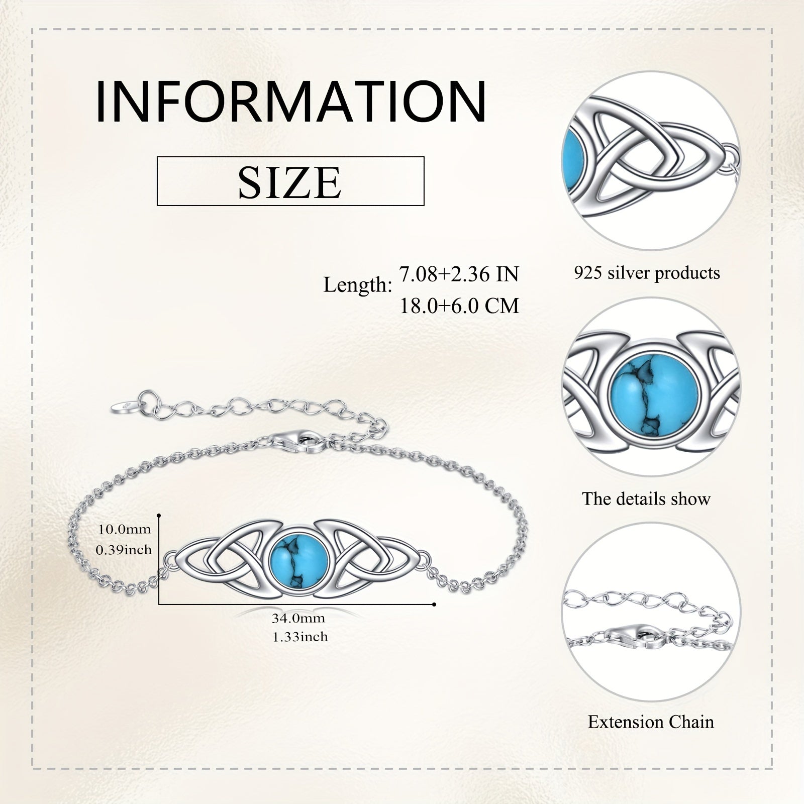 925 Celtic Women's Silver Bracelet with Turquoise Tricolor