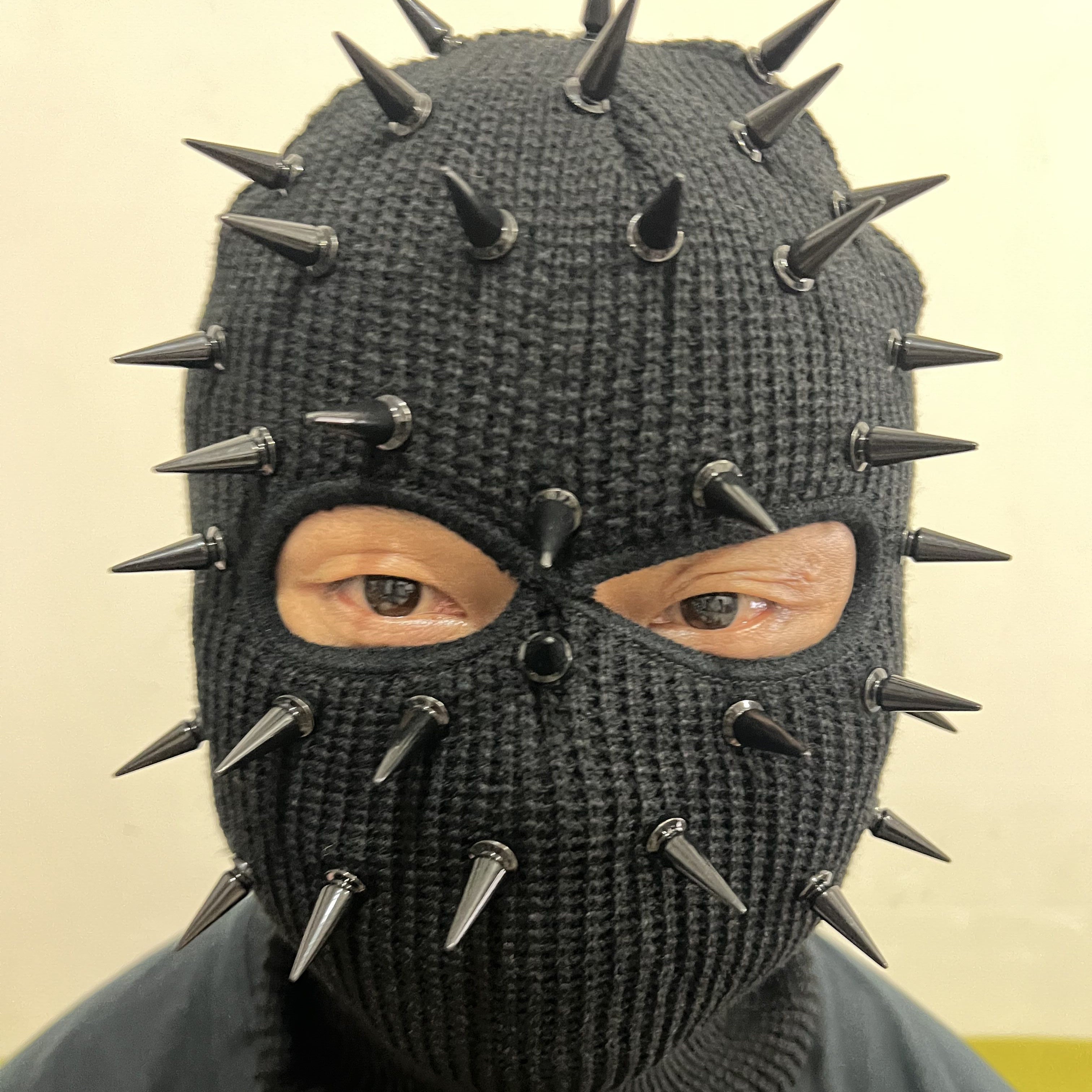 Street heavy industry bullet personality hip-hop rock punk style three-hole knitted headgear trendy net red masked hat