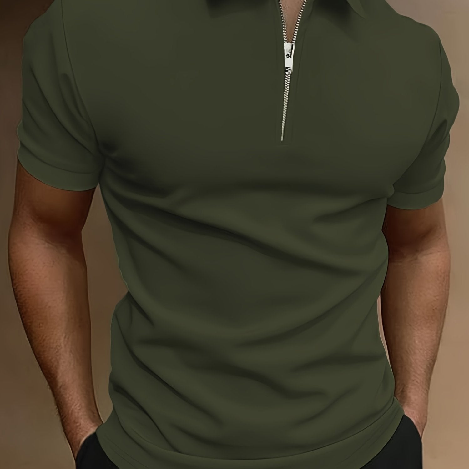 Áo Polo Golf Nam Co Giãn, Khóa Kéo, Màu Trơn, Hè