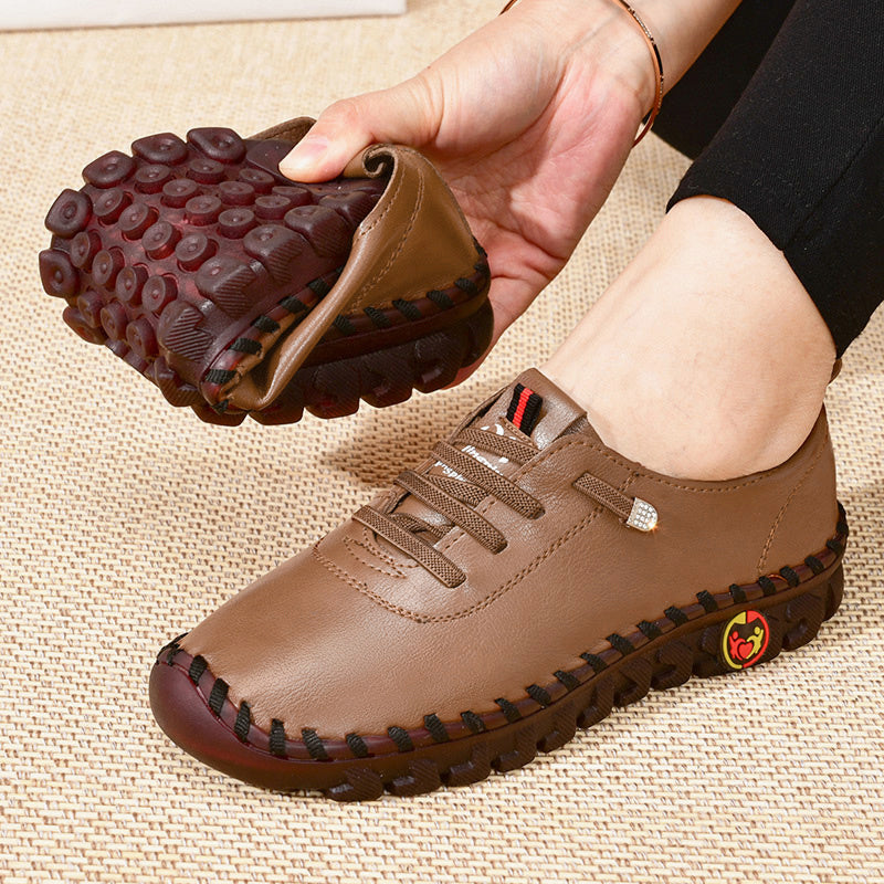 Giày Nữ Đế Êm Mũi Tròn Be Rượu Đỏ - Thoải Mái Mọi Mùa