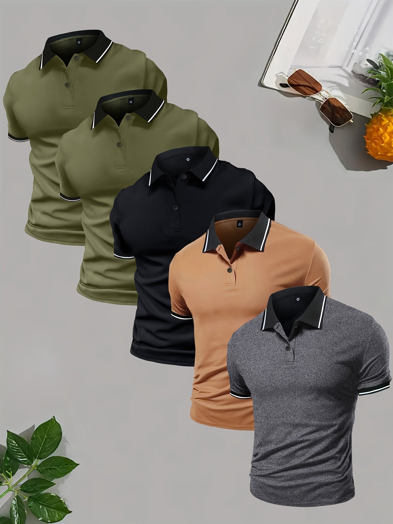 5-Piece Men's Golf Shirt, Cool V-Neck Summer