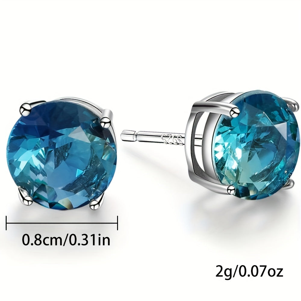 Sterling Silver Earrings, 925 - Boho Style Round Cubic Zirconia Earrings for Women and Teens, Anti-Allergy, Daily & Party Occasion, 1.7g, Everyday Earrings | Bohemian Style Earrings | Cubic Zirconia Earrings