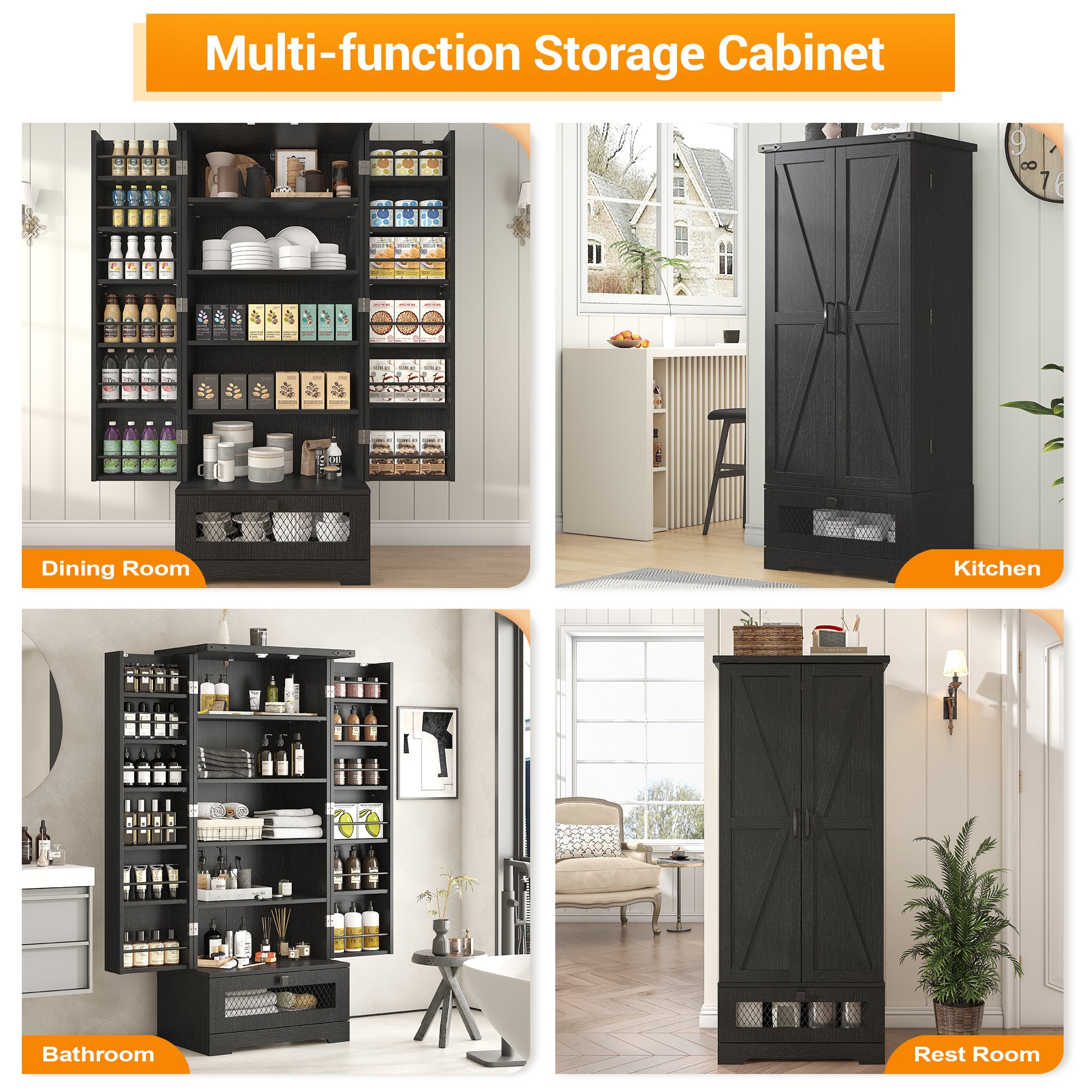 Multi-Function Kitchen Cabinet 55 With Drawers &amp; Adjustable Shelves