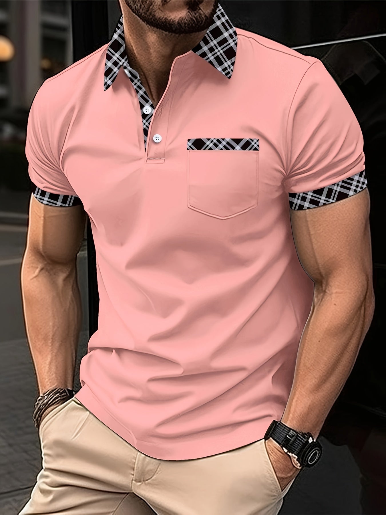Men's Golf Shirt V-neck, Breathable, Stretchy, Sweat-absorbent