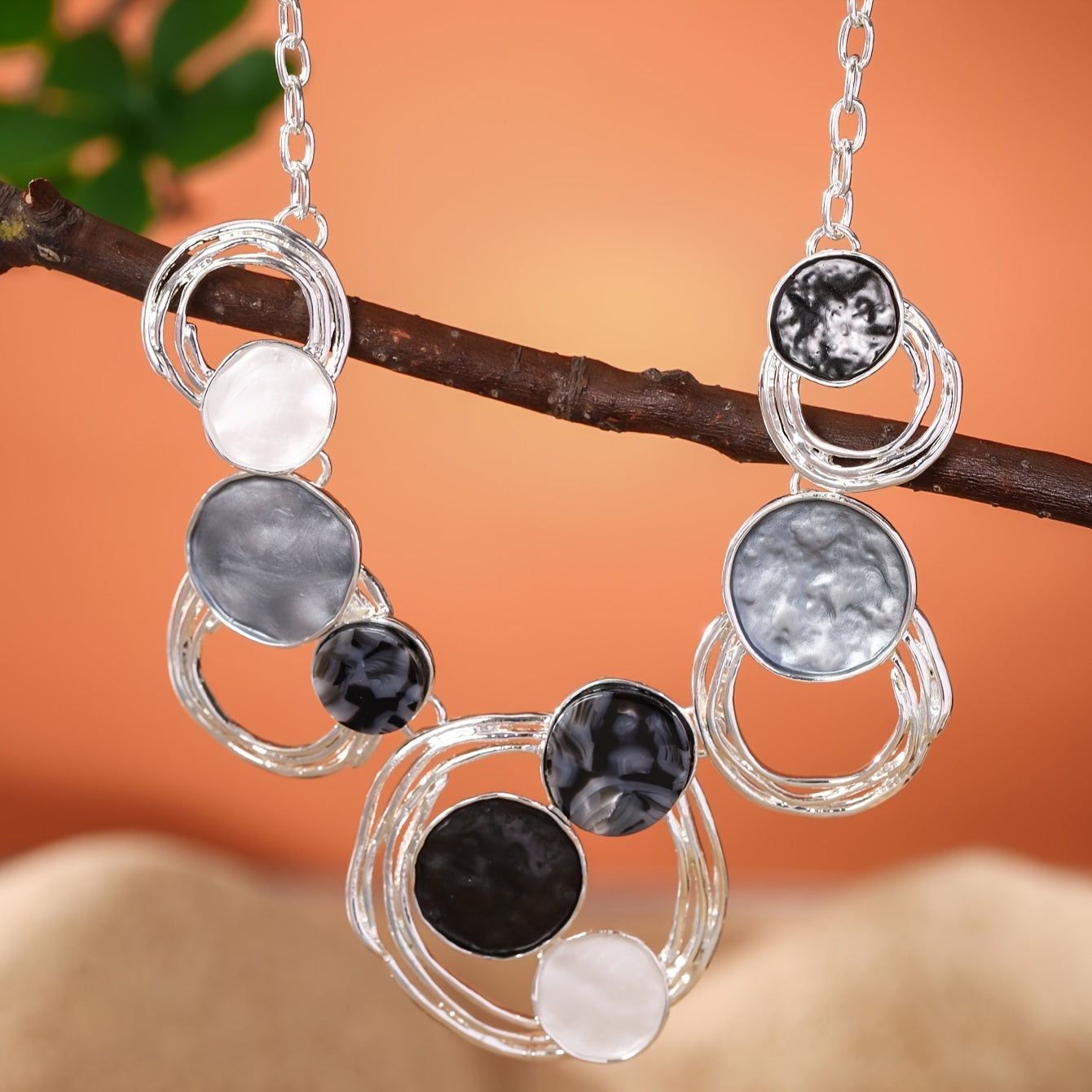 Meicem Geometric Silver Jewelry Set: Necklace &amp; Earrings