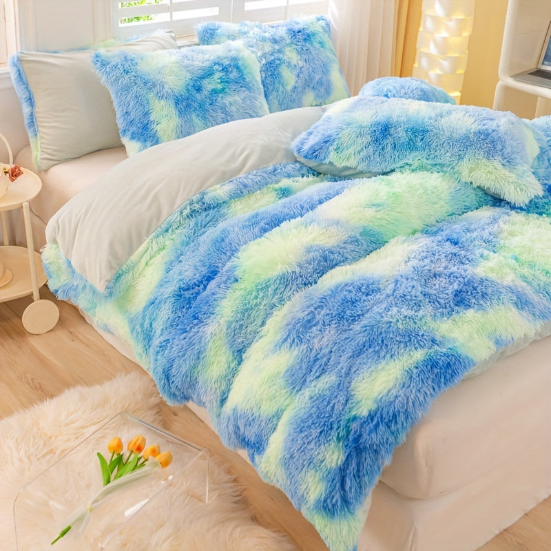 3pcs Y2K Tie Dye Plush Duvet Cover Set ( 1 Duvet Cover + 2 Pillowcase), Soft &amp; Warm Bedding Set