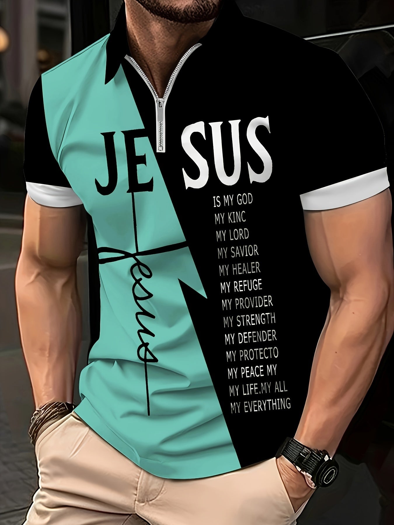 Men's Golf T-shirt Large Size Printed JESUS ​​Active Summer