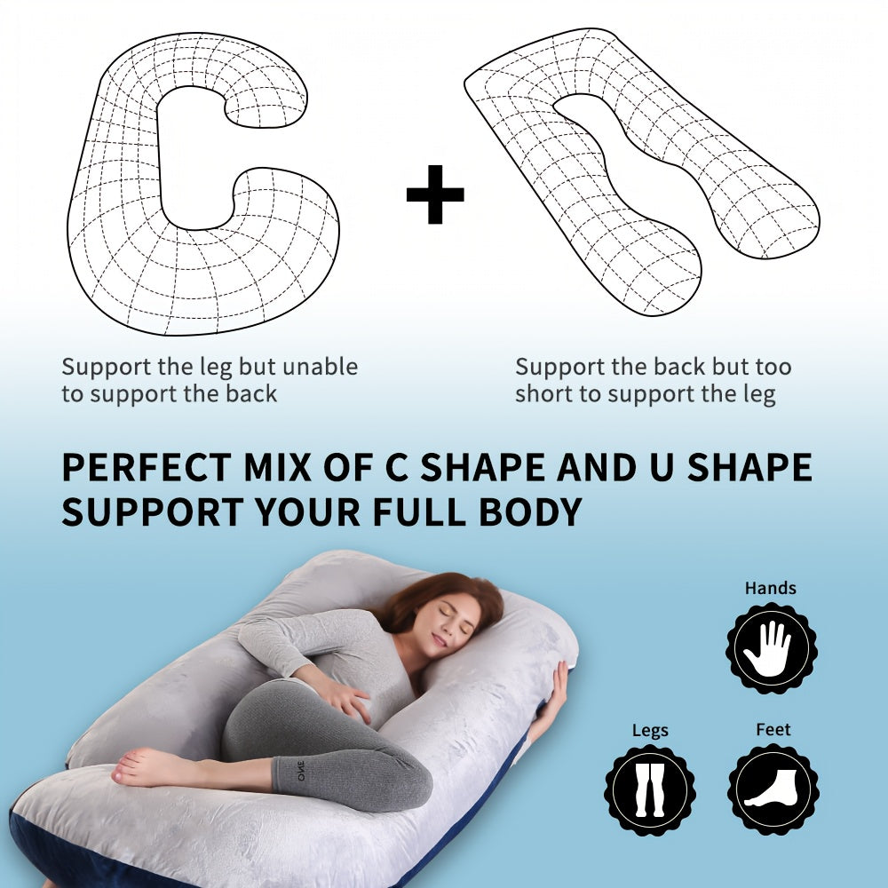 69/60 Inch J-Shape Maternity Full Body Pregnancy Pillow - Ergonomic Back &amp; Leg Support with Removable Velvet Cover, Machine Washable, More Filling, Durable Fabric for Side/Back Sleepers, Ideal for Women'S Sleep Aid &amp; Home Dec