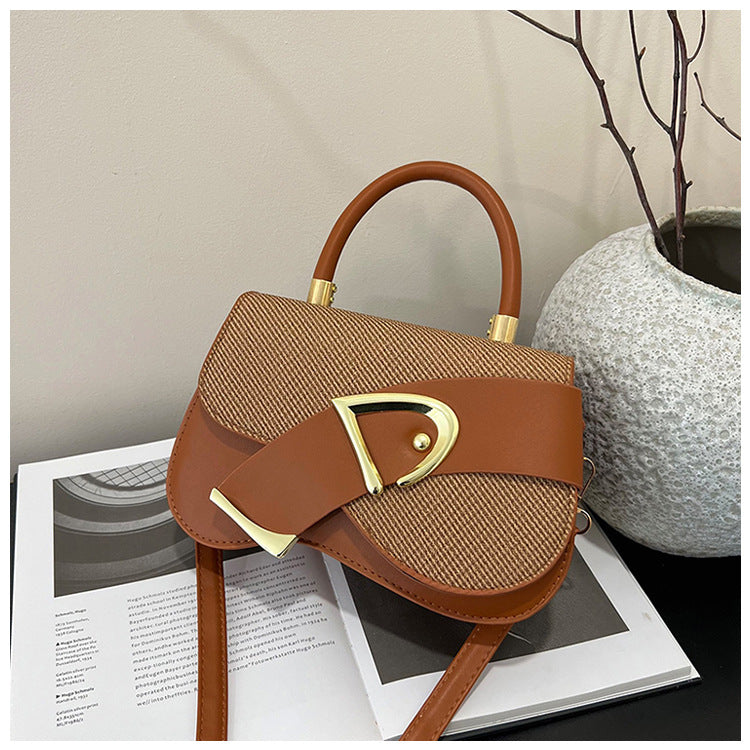 Women's Crossbody Bag - Gold Lock, Compact, Luxurious