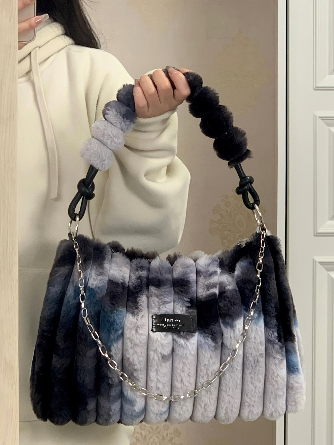 Women's Luxury Soft Fur Handbag Multi-Function Large Size