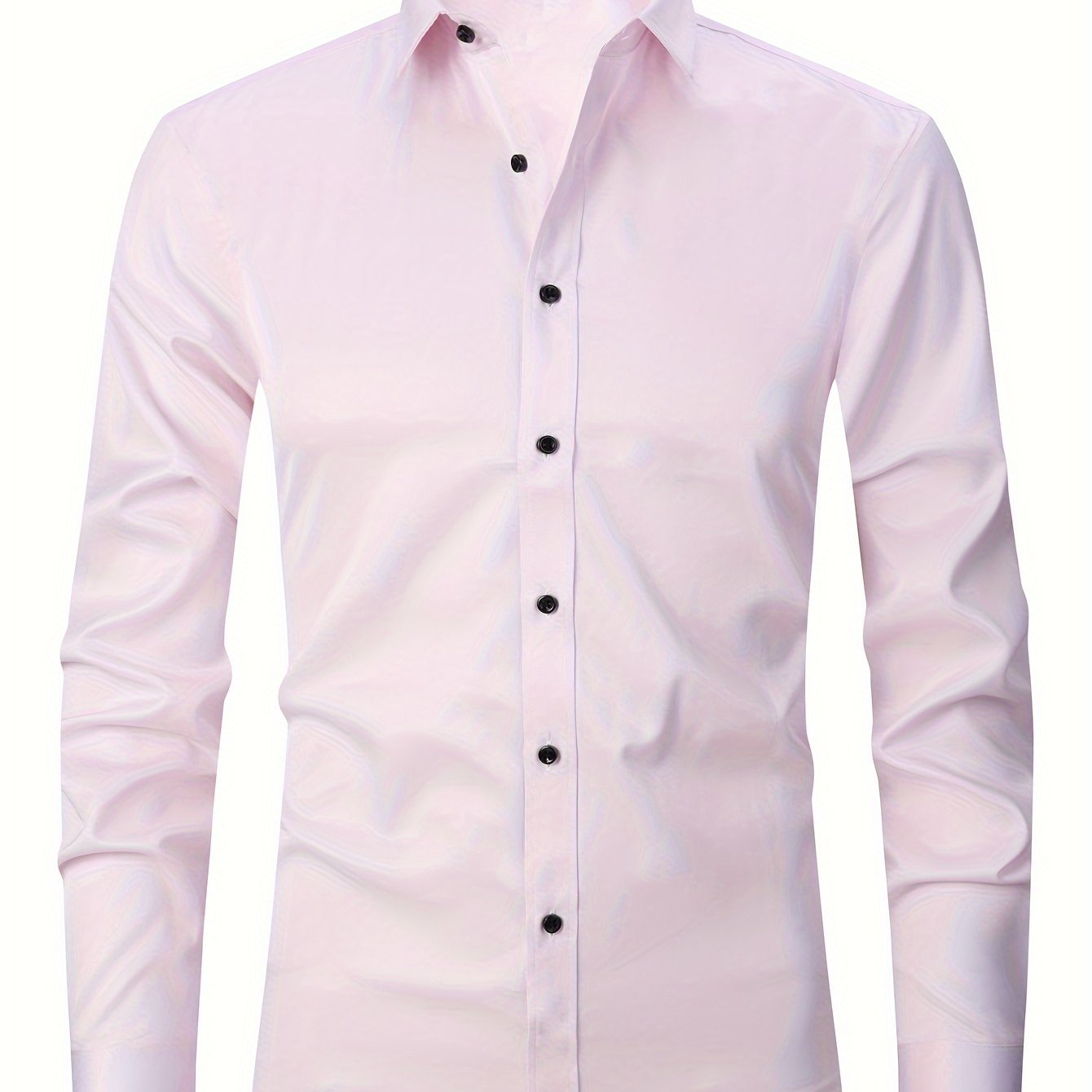 男士修身彈性正裝襯衫，輕薄商務翻領長袖襯衫，男士商務襯衫抗皺耐用純色正裝長袖襯衫，帶紐帶和口袋，適合工作、通勤、約會
