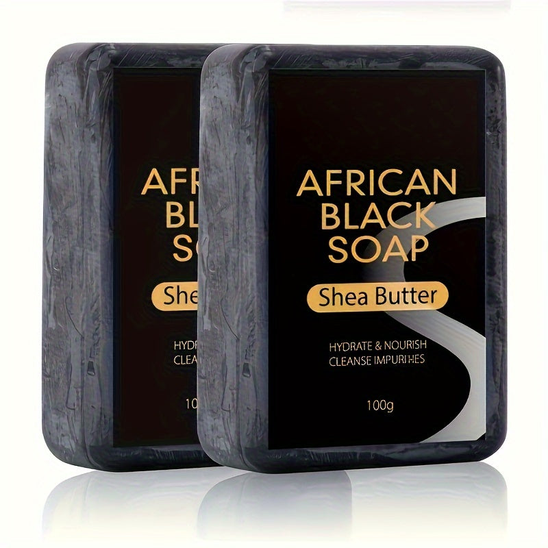 African Black Soap with Shea Butter, 100g - Moisturizing Cleanser for Clear Skin, Paraben-Free, Unscented, Ideal for Face & Body, All Skin Types, Hydrating & Nourishing Bar Soap, Skin Hydration|Natural Soap Bar|Moisturizing S