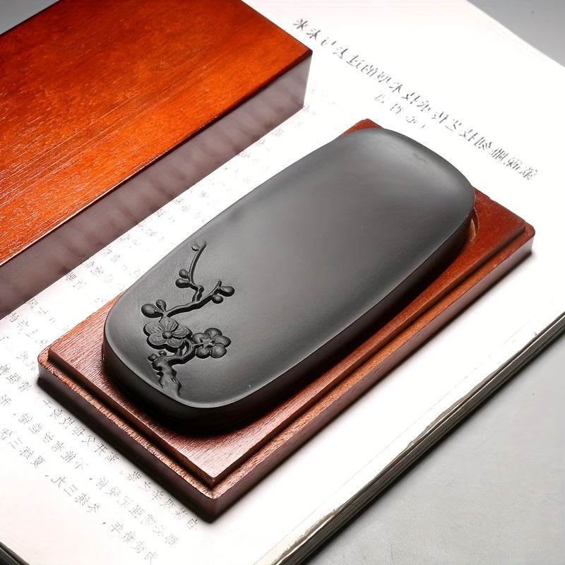 [Premium Inkstone] Premium Natural Stone Hand-Carved Plum Blossom Inkstone | Traditional Chinese Design, Smooth Writing Surface, Perfect for Calligraphy and Art Supplies, Shaoxing Stone with Ink Pool - Daisan Mart