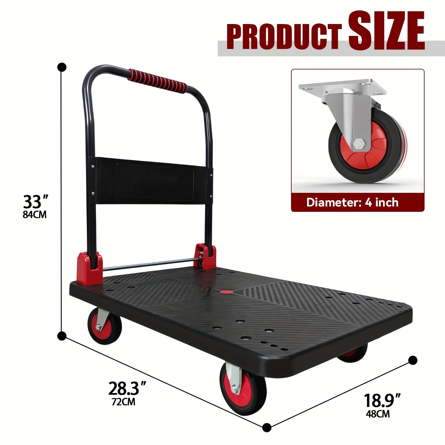 Collapsible Platform Trolley with Strong Load-bearing Capacity, A Multi-functional And Practical Flatbed Cart with 360° Rotating Silent Rubber Tires, Made Of Plastic Material, Heavy Duty Cart, Warehouse Trolley, Spacesaving