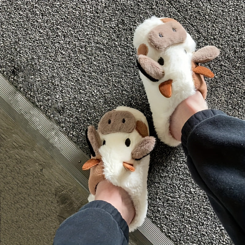 Cute Cow Slippers - Warm Fur Lining For Women